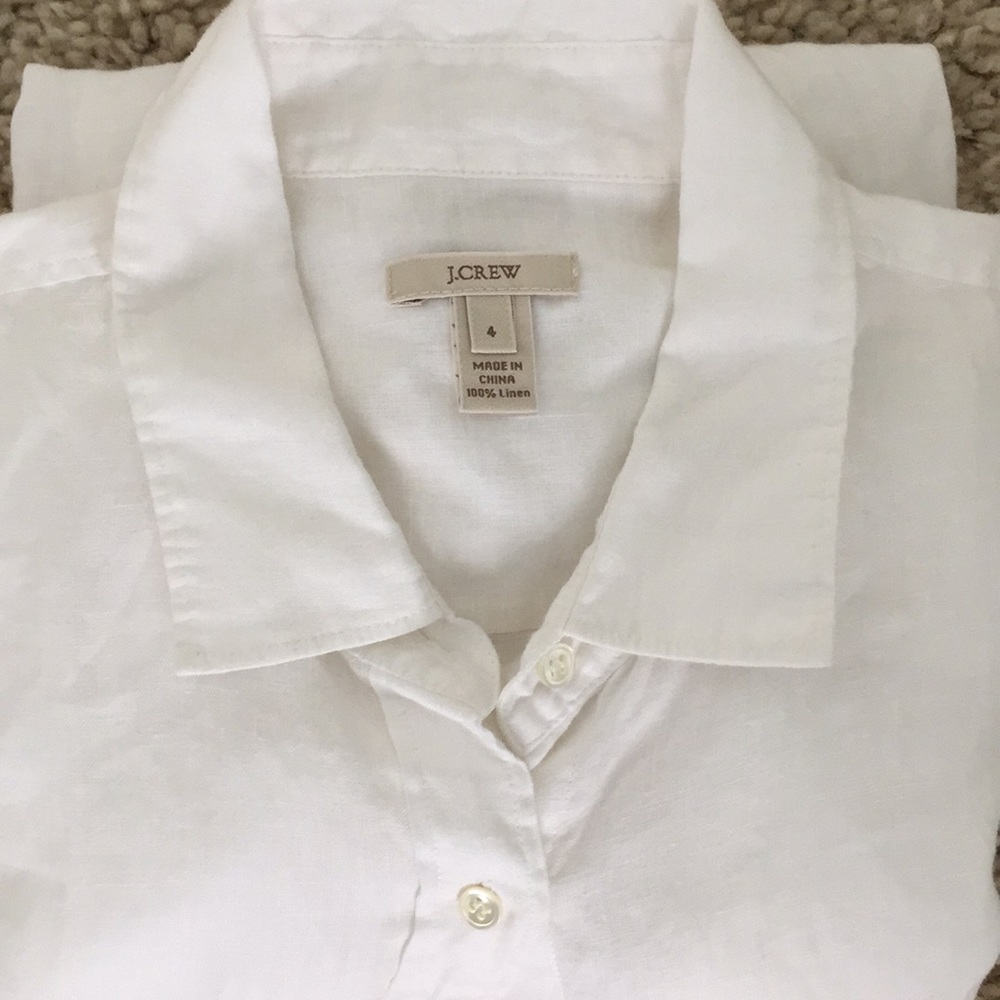 J.Crew Long White Linen Blouse